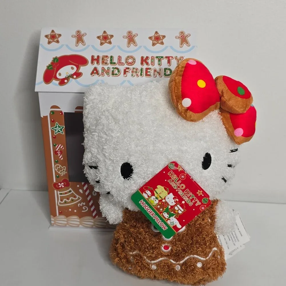 Hello Kitty Gingerbread Plush‎ Hugger Pillow Sanrio 2024 NEW Polka Dot Bow